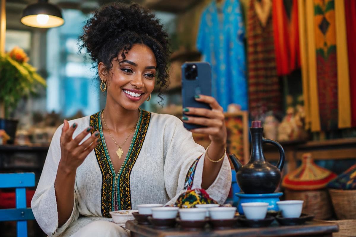 Ethiopian creator filming content for a brand