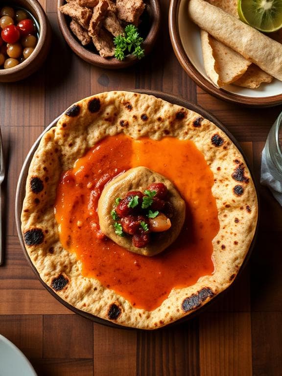 Injera and doro wat food photography